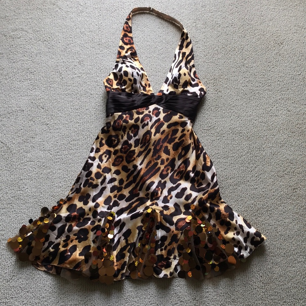 Leopard sequins halter dress